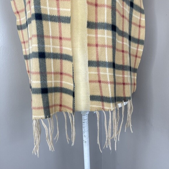 Plaid Cashmere Beige Fringe Scarf 58” x 10” Inches - Picture 5 of 7
